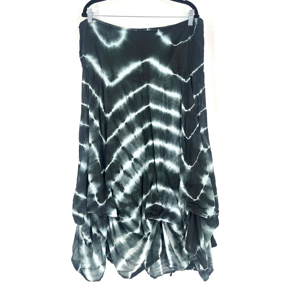 Lucy Diamonds Tie Dye Maxi‎ Skirt Tiered Balloon Black White Cotton Women 6X